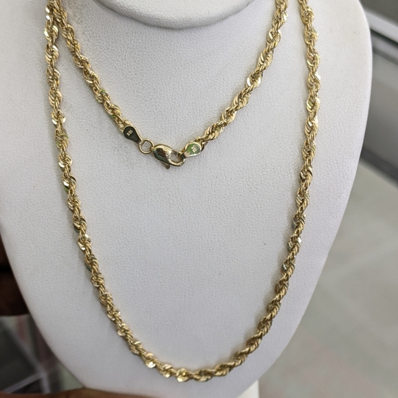 HOT 22 Inch 5mm Gold Rope Chain 10kt Real Gold Rope Chain